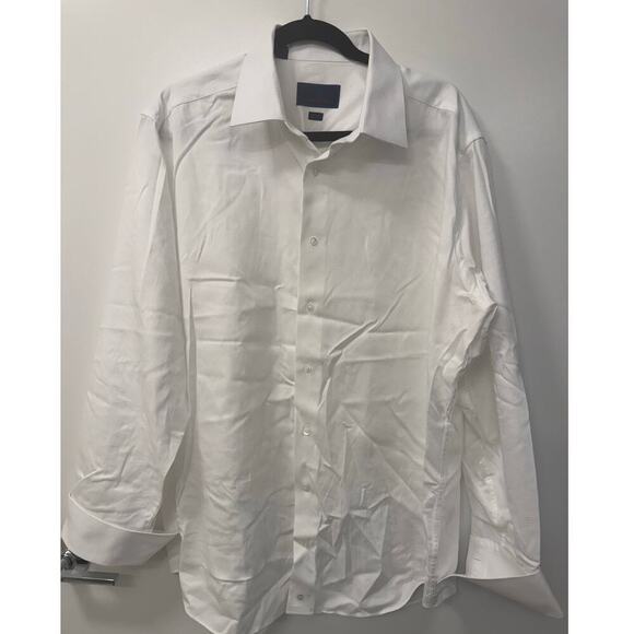 David Donahue Trim Fit White Spread Collar Long Sleeve Cotton Dress Sz 18 - Picture 2 of 8